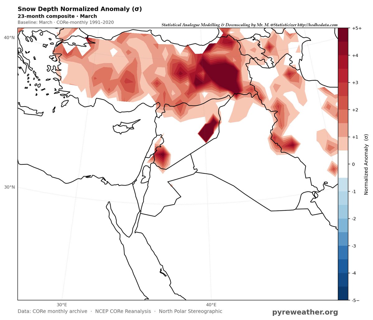 Statisticizer's tweet photo. #الشرق_الأوسط

توقعات تساقط الثلوج لأشهر الشتاء، من شهر ديسمبر و حتى شهر مارس.

تم إعداد هذا التحليل باستخدام أساليب التحليل التماثلي، والمقاربات الإحصائية، والشبكات العصبية، بهدف تحديد ما لا يقل عن 23 موسمًا مماثلًا للموسم الجاري من حيث الأنماط والخصائص العامة  .

أُضيفت إلى الخرائط المرفقة احتمالات حدوث التساقطات ال��لجية، بمختلف أنواعها وكمياتها، باللون الأحمر 🔴. وتشير شدة اللون 🔴 إلى ارتفاع الاحتمالية، وليس بالضرورة إلى كمية الثلوج المتوقعة.

🔵ديسمبر:
تزداد فرص التساقطات الثلجية فوق جنوب غرب سوريا، ومرتفعات جنوب الأردن، وشمال شرق العراق، وإقليم كردستان، وأقصى شرق العراق، إضافة إلى مرتفعات غرب إيران وشرق تركيا.
كما تظهر فرص متوسطة ومتقطعة لتساقط الثلوج فوق مرتفعات شمال شبه الجزيرة العربية، حيث تصل بعض الارتفاعات في المناطق الصحراوية إلى مستويات قد تكون ملائمة لتساقط الثلوج عند توافر بقية المسببات الجوية، مثل الرطوبة، وشدة الرياح، والتبريد في الطبقات العليا.

🔵يناير:
تظهر زيادة واضحة في احتمالات الثلوج فوق شرق سوريا والعراق وتركيا، مع امتداد الاحتمالات إلى أجزاء من شمال شبه الجزيرة العربية ولبنان والسواحل السورية.

ومن المهم الإشارة إلى أن جبال لبنان، من الناحية المناخية والتضاريسية، تُعد من أكثر المناطق ملاءمة للثلوج، وقد تشهد هطولات غزيرة نسبيًا. إلا أن نقص البيانات الأرشيفية المتاحة لبعض المناطق خلال فترة الحرب الأهلية اللبنانية، ولا سيما من ستينيات القرن الماضي وحتى أوائل التسعينيات، يؤثر في تمثيلها ضمن الخرائط الإحصائية الحالية، رغم أن الارتفاعات الجبلية تجعلها من المناطق ذات الاحتمالية المرتفعة فعليًا.

🔵فبراير:
تظهر فرص جيدة لتساقط الثلوج فوق مرتفعات الطفيلة والشوبك في الأردن، إضافة إلى أجزاء من سوريا وشرق تركيا وشمال العراق، ولا سيما إقليم كردستان.

🔵مارس:
تتجدد فرص الثلوج فوق جنوب غرب سوريا وشرقها، إلى جانب شرق تركيا وشمال العراق. وتشير المخرجات الحالية إلى احتمالات أعلى نسبيًا فوق شرق تركيا.

وبطبيعة الحال، فإن توقعات شهر مارس ما تزال بعيدة زمنيًا، ولذلك فإن هذه المخرجات أولية وقابلة للتعديل مع اقتراب الفترة الزمنية وظهور أنماط جوية جديدة. ومن المحتمل أن تتغير بعض التفاصيل لاحقًا مع تحديث البيانات وإعادة تشغيل النماذج.
هذه قراءة احتمالية إحصائية وليست توقعًا حتميًا لحدوث الثلوج أو لكمياتها، وقد تتغير الاحتمالات مع تطور الحالة الجوية وتحديث المدخلات. اعيد ان شاء الله النموذج و التحليل باواخر نوفمبر للتدقيق . 

والله سبحانه وتعالى أعلى وأعلم.
هذا التحليل احتمالية و يمثل ارجحيات الثلوج و ليس كمياتها الحتمية . ساقوم بتحديث نشرة الشتاء يناير-مارس بشهر ديسمبر ان شاء الله .

📊 تم احتساب هذه الاحتمالات وإعداد المخرجات الإحصائية من قبل كبير الإحصائيين في موقع الهدهد للبحوث والتحليل الإحصائي، السيد محمد الخ��يب @Statisticizer، وذلك باستخدام أساليب التحليل التماثلي والمقاربات الإحصائية والشبكات العصبية. 
بدعم من شركة @pyreweather 

https://t.co/AAChjhK20Q