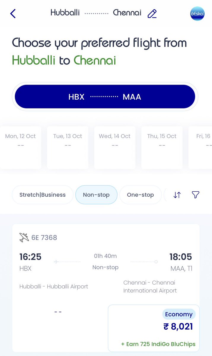 Hubballi_Infra's tweet photo. IndiGo brings back Hubballi Chennai direct flight from October 27, Bookings open!

Hubballi to Chennai: 6E7368, 4:25PM-6:05PM

Chennai to Hubballi: 6E7369, 6:35PM-8:20PM

Frequency: 3 days/week (Tue, Thu &amp; Sat)
Aircraft type: ATR72-600

@aaihbxairport @JoshiPralhad @IndiGo6E https://t.co/RsbsIiMojj