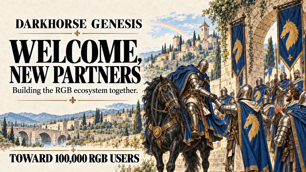RGBHorse's tweet photo. Welcome to our newest DarkHorse Genesis Partners! 🐎🌈

Thank you for your support. We look forward to helping more people discover and join the RGB ecosystem together.

Let’s work toward 100,000 RGB users! 🐎

@ldld888888 @aling2000520 @sleniay @bitcoin_nftss @crissi215 @30p25cm @Nonsokozen @infinitypro6 @badboyszn03 @CuanAirdropCom @Em3rald4U @7tomars @naxweb3 @Juli_an_1 @mackpeterm88538 @bilion1983 @luyuban69 @0xCobra_ @aiqiang888 @ezra_hq @0xmim9 @01573bit @Jadtrrguson

🛡️ Genesis Partner Benefits

- A Genesis Partner UDA (NFT)
- 10,000 Horseshoes: Share in up to 6% of the total future platform token supply, proportional to your Horseshoe holdings
- A contribution-based share of the 10% platform profit pool each Season
- Two-level referral commissions
- Future project airdrop opportunities, with allocations potentially up to 5× those of Knights, as determined by each project

Genesis Partner applications are still open.