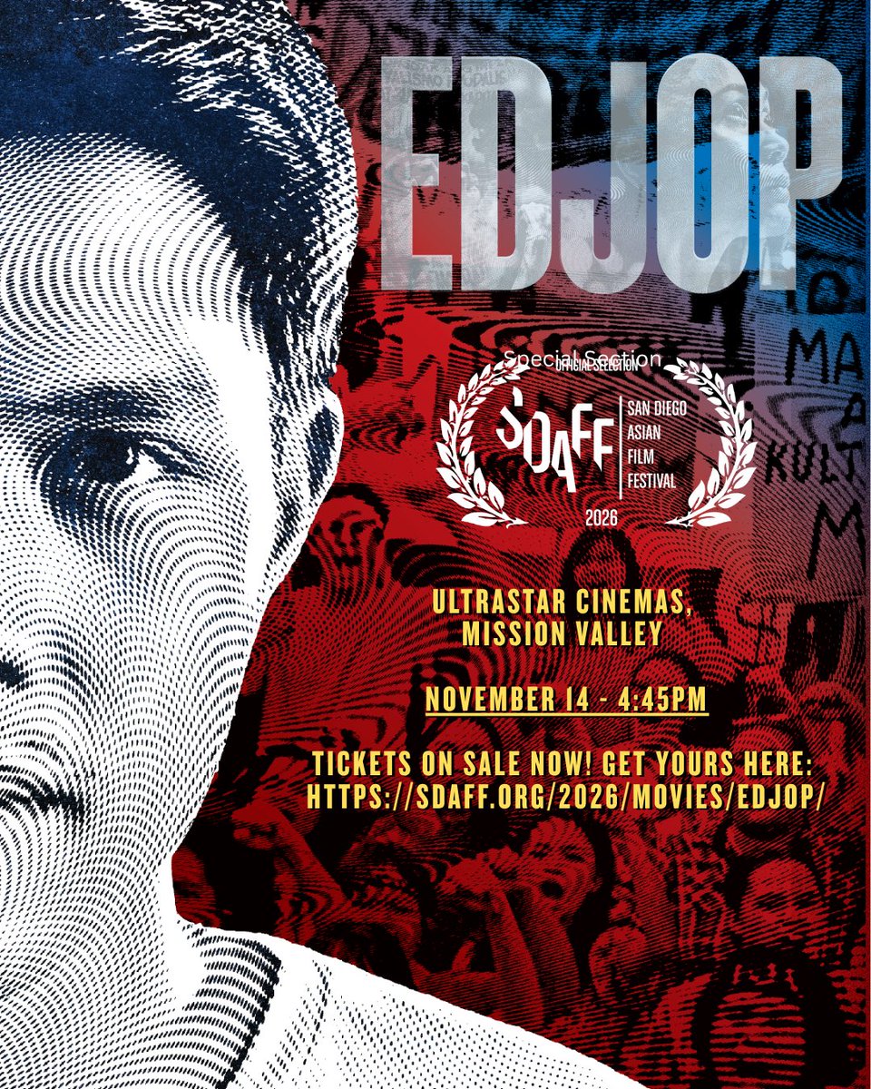 EdjopTheMovie's tweet photo. Pinoys in Japan, Spain and US, sana makanood kayo! Kita tayo sa sinehan! 

EDJOP  IFF Screening Dates:

🇯🇵 TOKYO IFF, Japan
📍TOHO CINEMAS Chanter Screen 2
🗓️October 27 - 140pm
🗓️October 29 - 450pm
🎟️Tickets go on sale October 17.
🔗LINK FOR DETAILS:  
https://t.co/8i9wHCKV4S

—-
🇪🇸ASIAN FF, BARCELONA, Spain
📍TBA
🗓️October 31 - SHOWTIME TBA
🔗LINK FOR UPDATES:
https://t.co/2uoOV16xx3

—-
🇺🇸ASIAN FF SAN DIEGO, USA
📍ULTRASTAR Cinemas, Mission Valley
🗓️NOVEMBER 14 - 445pm
🎟️Tickets on sale now! 
🔗LINK TO BUY TICKETS:
https://t.co/IekOKwGRMn