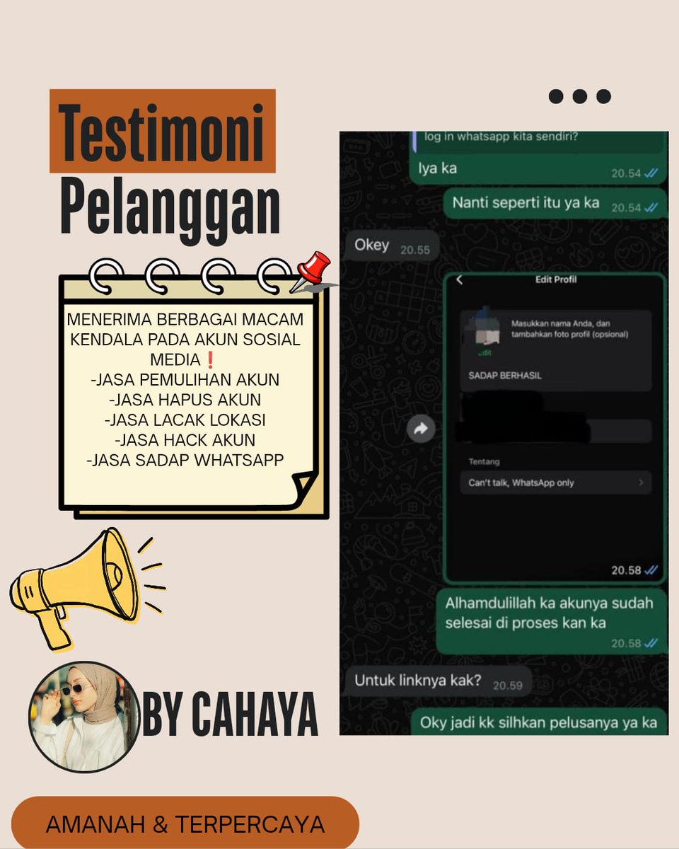 hyfioa's tweet photo. OPEN JASA PEMULIHAN/PERBAIKAN AKUN SOSMED⤵️

 Layanan  :
✨ Pulihkan &amp; Pulihin/Balikin Akun
✨ Hapus/Nonaktifkan Akun
✨ Hack Akun
✨ Sadap Wa/All Sosmed
✨ Lacak Lokasi

(Instagram,Tiktok,Gmail/Email,Facebook,Telegram,Twitter/X,Dll)
#zonauang
Konsultasi? WhatsApp Di Profil✨ https://t.co/N7UphnnS32