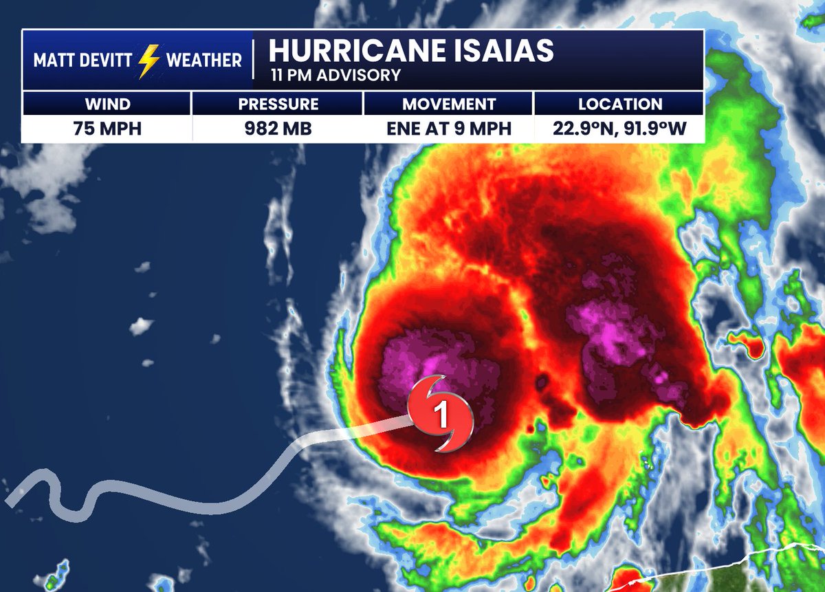MattDevittWX's tweet photo. #BREAKING: Isaias is now a Hurricane, first of the 2026 Atlantic Hurricane Season...on October 7th. https://t.co/jBLgNrH9U2