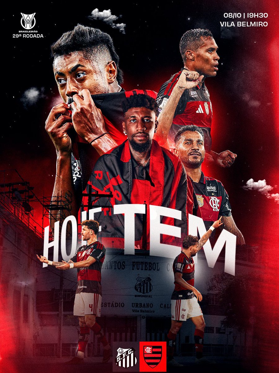 uaigilmar's tweet photo. ⚠️✔️ Hoje Tem, às 19h30, o #Flamengo enfrenta o #Santos, na Vila Belmiro, pela 29ª rodada do Brasileirão! #Mengão #CRF🔴⚫🔴⚫ https://t.co/40Ykq2PdCI