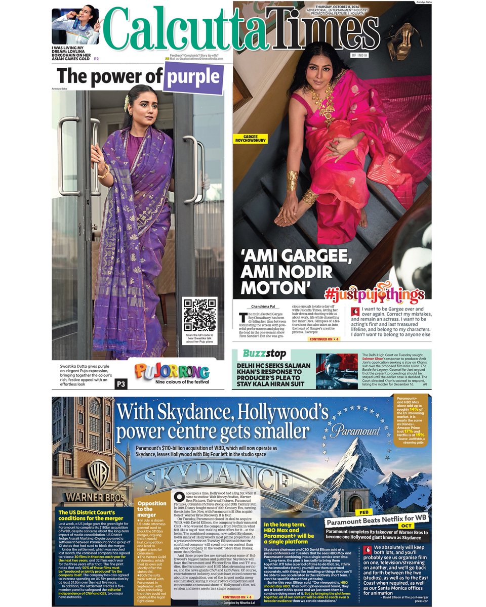 Calcutta_Times's tweet photo. Today's P1: Actress Swastika Dutta gives purple an elegant Pujo expression; Gargee RoyChowdhury talks about her work, life and more

#swastikadutta #gargeeroychowdhury #CalcutaTimes https://t.co/OY9AbJaByZ