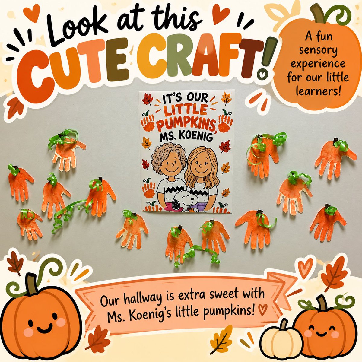 EarlyLearningDr's tweet photo. 🎃🧡 Little hands, big creativity! Ms. Koenig’s friends enjoyed a fun sensory craft and turned our hallway into the cutest pumpkin patch! 🍂 https://t.co/r4lId16UVn