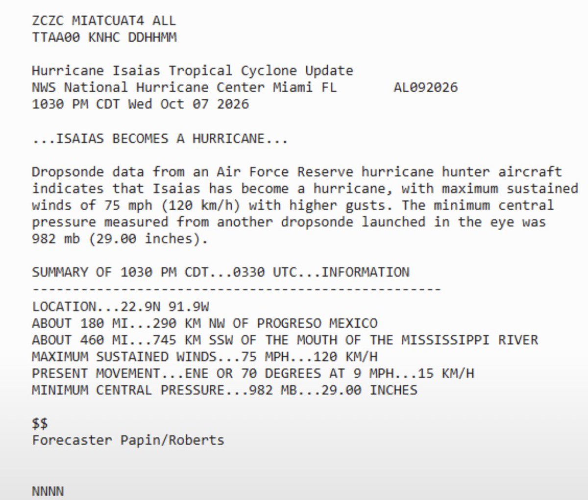 PappenheimWx's tweet photo. Its official. We have Hurricane #Isaias in the Gulf! https://t.co/ZC9NwRcXT3