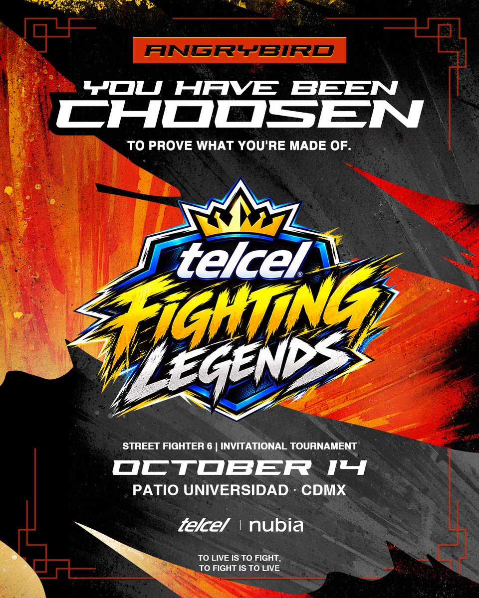 FGC_Angrybird's tweet photo. Mexico, I’m coming.
I’ll be joining TELCEL FIGHTING LEGENDS as one of the final bosses this October 14 on live at https://t.co/GJH8hbYX37
Eight fighters will battle their way through the bracket…
Who will make it to the end? 🥊
#TelcelFightingLegends #StreetFighter6 #nubia #StreetFighterLaPelícula