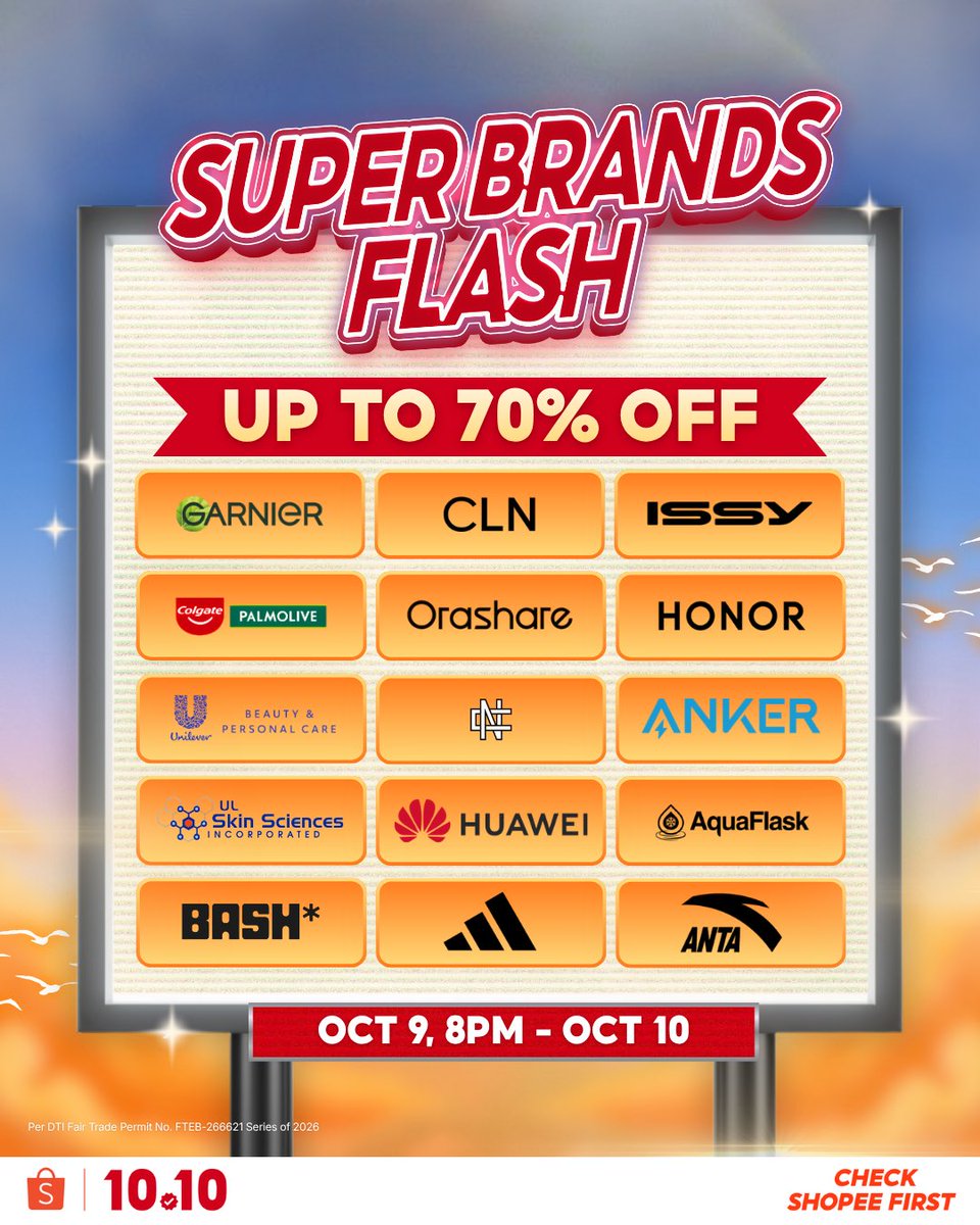 ShopeePH's tweet photo. MAY DISCOUNTS? EDI IPA-BILLBOARD NATIN! π’π
Up to 70% OFF is coming your way from your favorite #SiguradoSaShopeeMall brands this #ShopeePH1010! π€© Got something on your wishlist? Sign niyo na βto para i-checkout yang nasa cart niyo!
#CheckShopeeFirst and find your next steal this Oct 9-11: π https://t.co/Lcsm5XCGhc