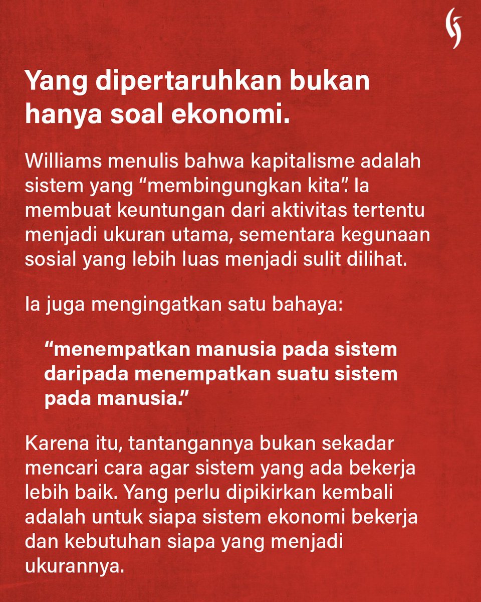 Penerbit_Gading's tweet photo. Raymond Williams menunjukkan bahwa kapitalisme bukan hanya bekerja melalui ekonomi. Ia juga membentuk cara kita memahami konsumsi, kemakmuran, pekerjaan, kepemilikan, dan kebutuhan.
Bahkan kritik terhadap kapitalisme dapat diserap kembali ke dalam sistem.
#RaymondWilliams https://t.co/NSxQsPvDaf