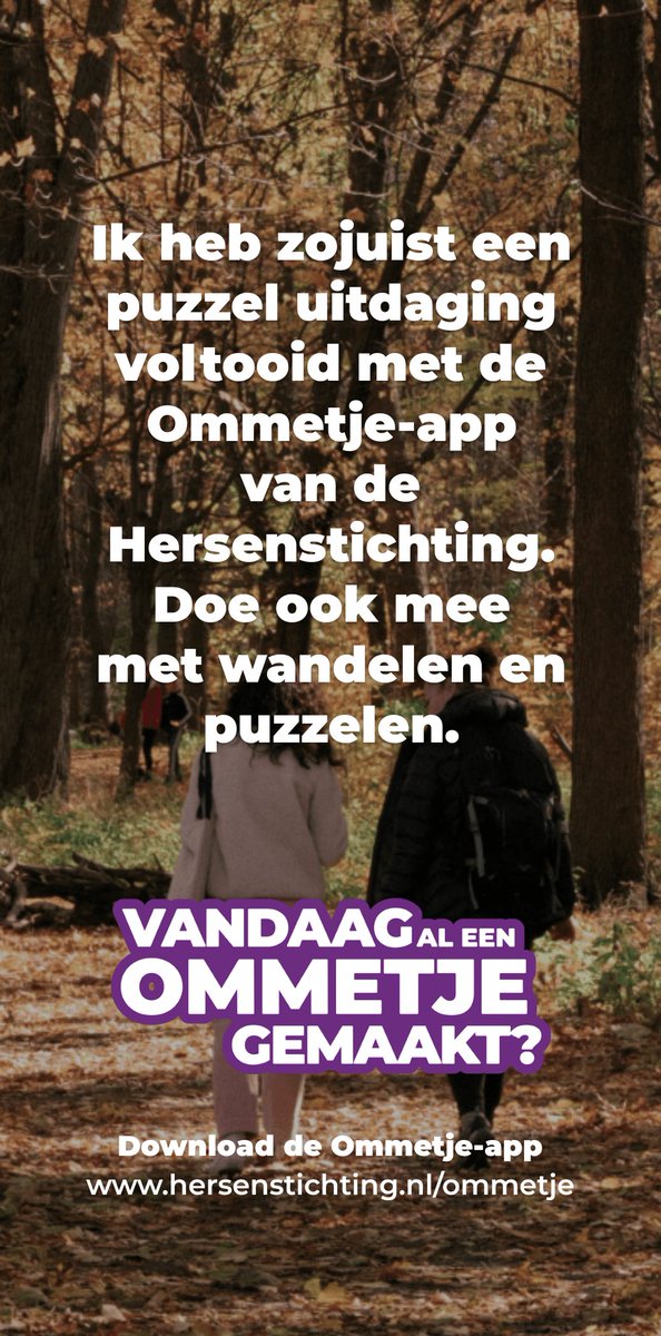 dirk_knol's tweet photo. Ik heb zojuist een puzzel uitdaging voltooid met de Ommetje-app van de Hersenstichting. Doe ook mee met wandelen en puzzelen. https://t.co/r3v9RzU6SA