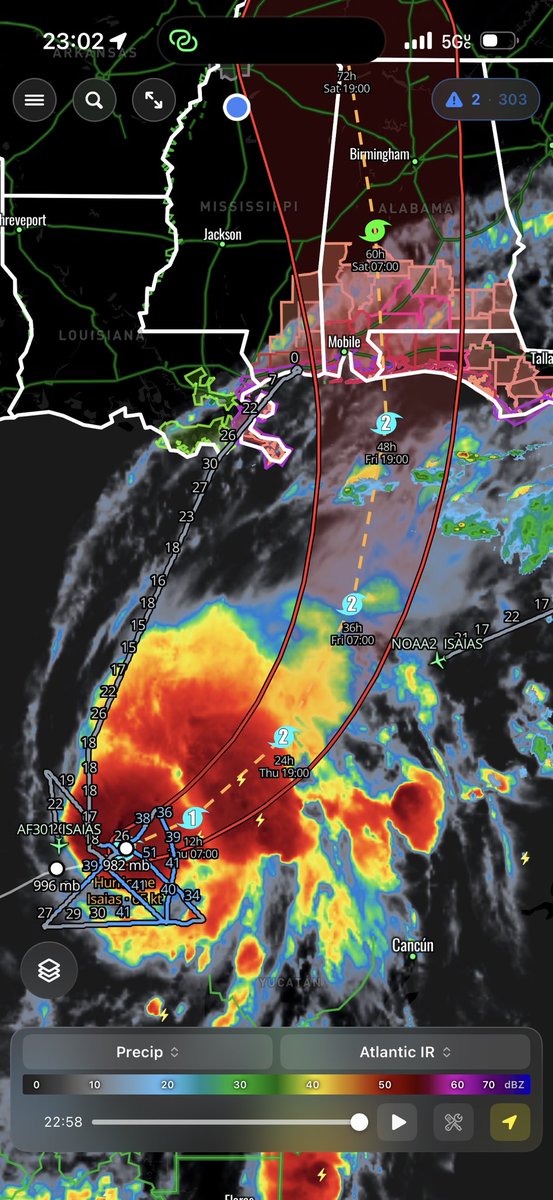 reconwx's tweet photo. Isaias is now a Hurricane with winds of 75 mph. On track for a Friday evening or early, early Saturday landfall. Latest is in the app. https://t.co/jZ10aecita