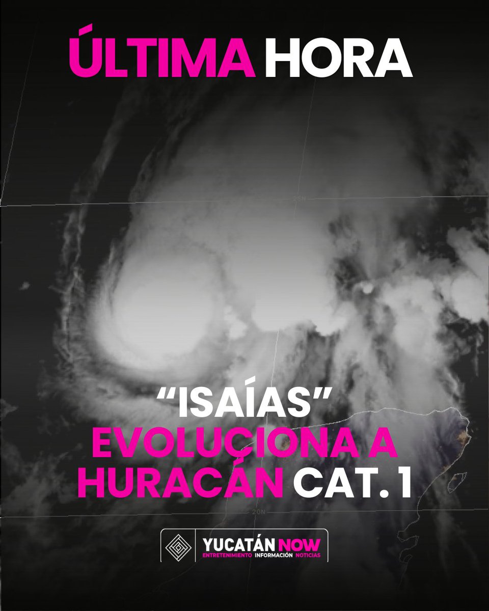 Yucatan_Now's tweet photo. ISAÍAS SE CONVIERTE EN HURACÁN CATEGORÍA 1 🚨🌀

#AlMomento
El Centro Nacional de Huracanes informó que, datos obtenidos por una aeronave cazahuracanes de la Reserva de la Fuerza Aérea indican que Isaías se ha convertido en huracán, con vientos máximos sostenidos de 120 km/h y ráfagas más fuertes.

"Isaías" se localiza a 290 kilómetros al noroeste de Progreso, México. Se recomienda estar atentos a los avisos oficiales.

#YucatánNow #TemporadaDeHuracanes
