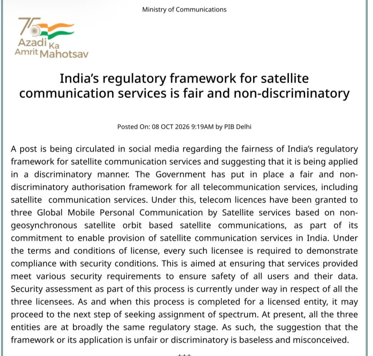 sidhant's tweet photo. India dismisses Elon Musk's claim on "oligarchs" blocking starlink: https://t.co/zJchUe20oo
