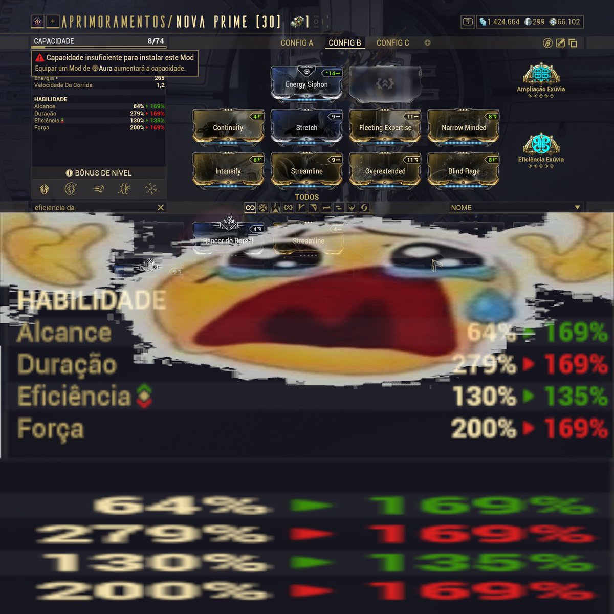 NeuronToaster's tweet photo. I discovered something very anoing in @PlayWarframe , and now my OCD is screaming. We need a urgently streamline buff https://t.co/wCnpOIZ4vI
