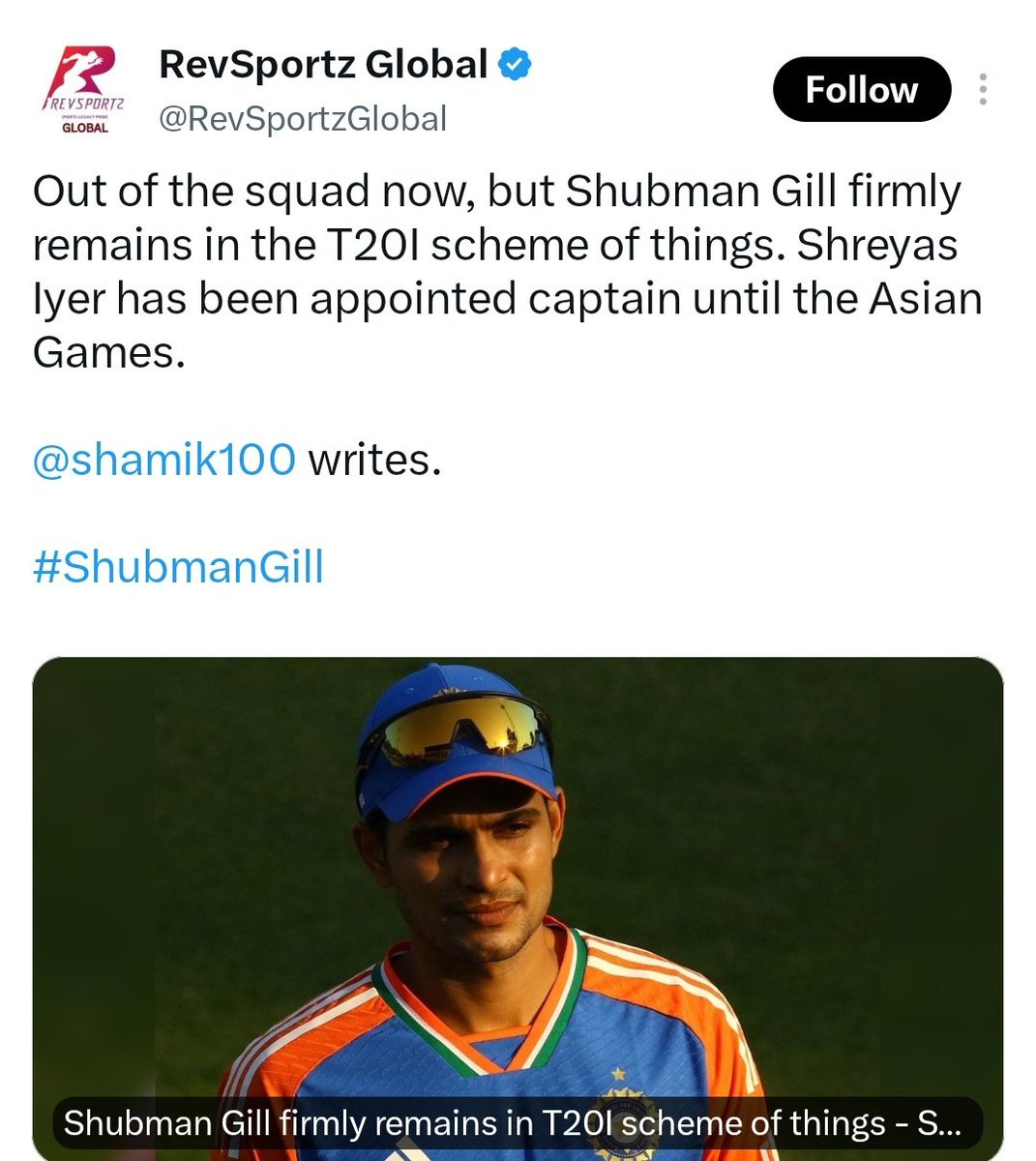 Denver85209565's tweet photo. 🤡 Feel for Shubman Gill 🤡 

Basically, RevSport was saying Shreyas Iyer is “sirf Asian Games tak temporary captain hai” and after that Gill would become the T20I captain. 🤡

My advice for @ShubmanGill Don’t waste your money on low-level PR media like RevSport &amp; Vaibhav Bhola! https://t.co/Z9Kt86kKp6
