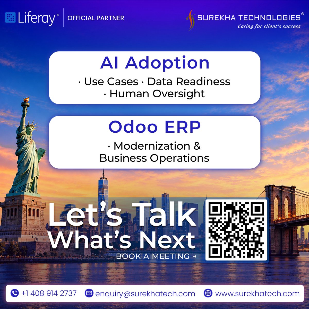 surekhatech's tweet photo. 𝐍𝐞𝐰 𝐉𝐞𝐫𝐬𝐞𝐲 &amp; 𝐍𝐞𝐰 𝐘𝐨𝐫𝐤 - our final stops of the season! 🇺🇸

We’re talking 𝐋𝐢𝐟𝐞𝐫𝐚𝐲 modernization, portals, commerce, AI adoption &amp; the data needed to make it work.

🔗 https://t.co/PVnNUscEpN

#Liferay #AI #Odoo #NewJersey #NewYork #SurekhaTechnologies #STPL https://t.co/dl3l4fLMU8