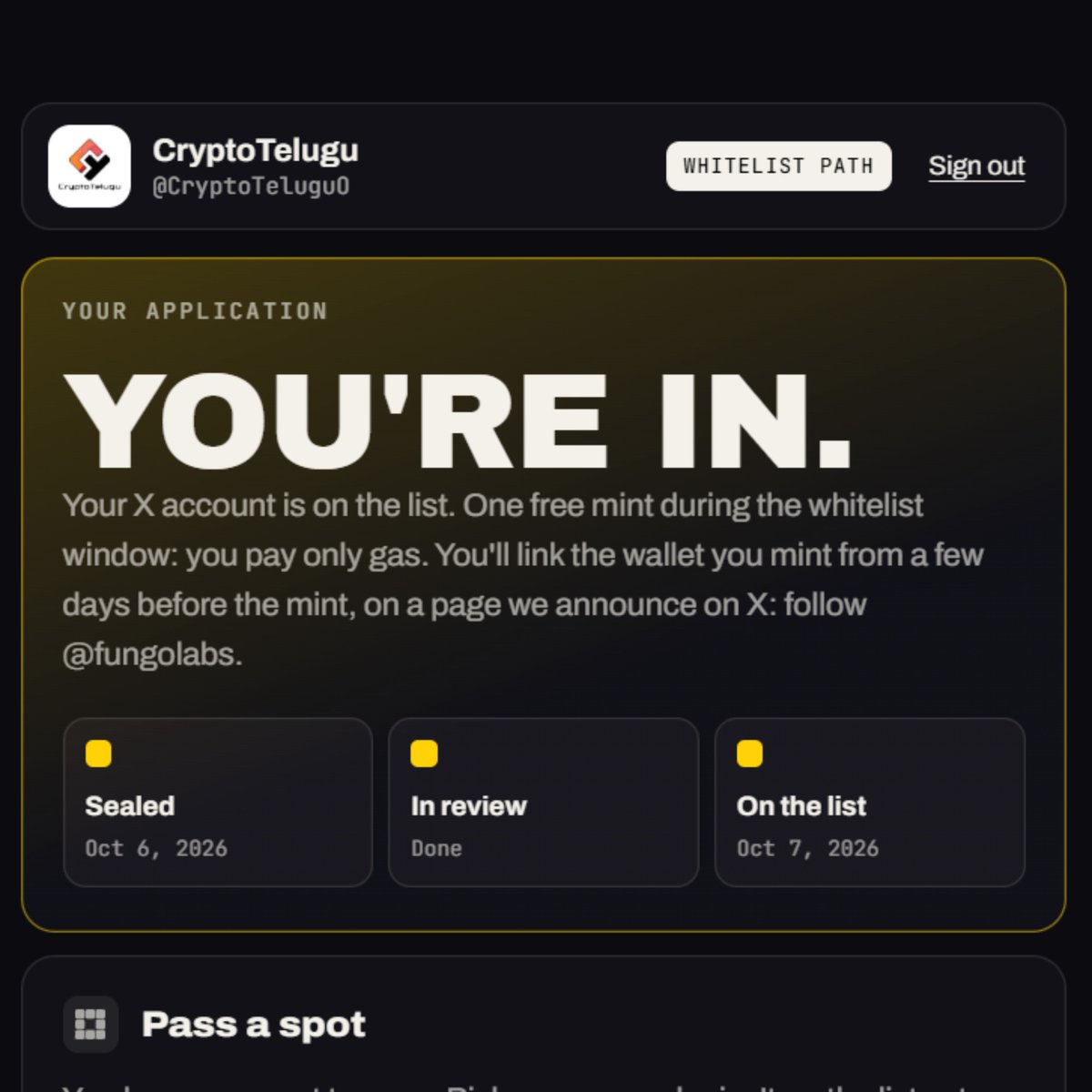 CryptoTeluguO's tweet photo. 😁I'm in the list of @FungoLabs NFT  mint

👀I can nominate one user for whitelist

🤔If u ever commented some screenshot or something on my old posts
👇Post the links in comments section

✅I will pick one

💙Like
🔁RT https://t.co/ClzfgdM4pP