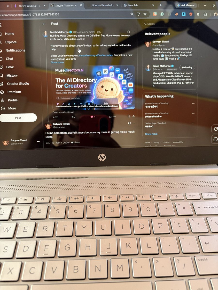 aisatyam's tweet photo. woke up late just to be good while I work 

Taken first block of my day just on tiny things 

@Jacobmalherbe21 tool muse directory using to fuel my @Meta muse know this will run whole day for me 

Anyone wants the access who’s in India or outside love to give you guys 

Let’s do https://t.co/YZmHMj5bjR