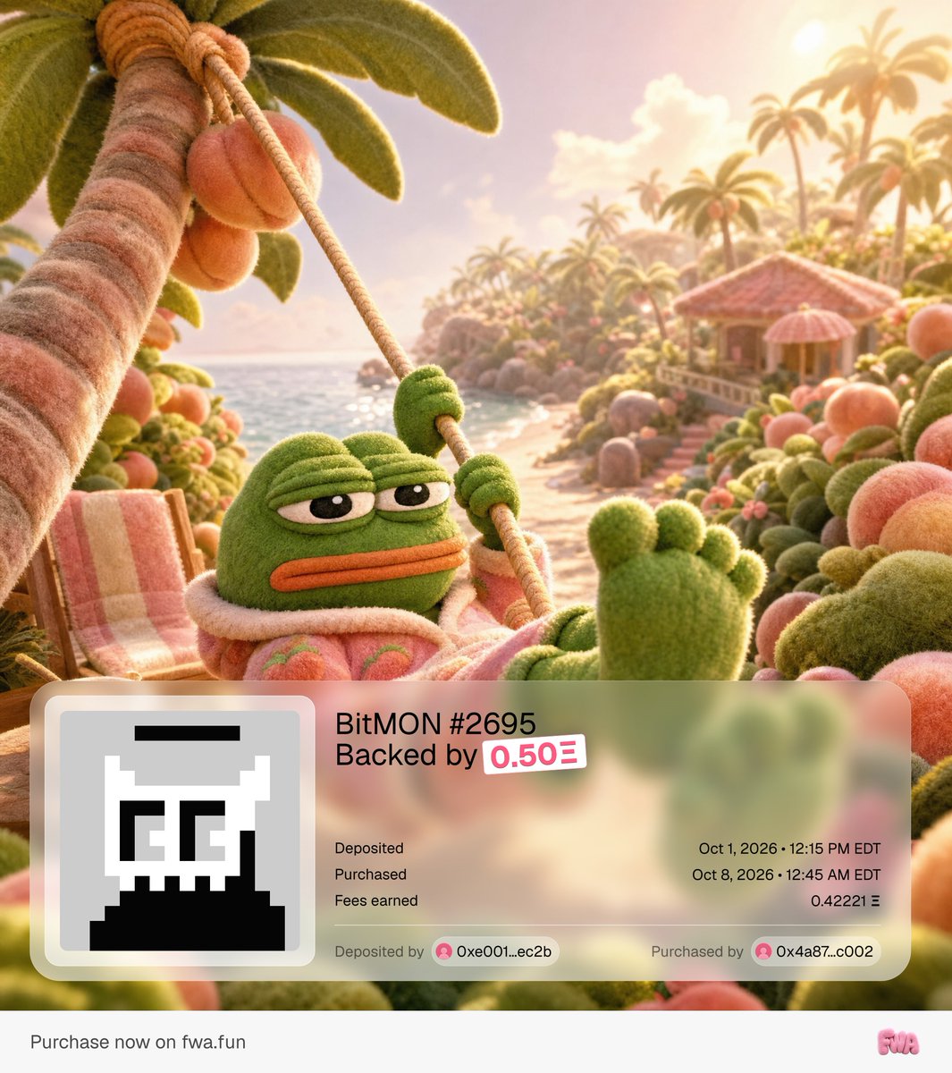 TokenWorksBot's tweet photo. BitMON #2695 purchased with 0.50 ETH backing ($1,278 USD) by 0x4a87...c002 from 0xe001...ec2b

https://t.co/G1LCa7Xvuk https://t.co/z85VgXwfjy