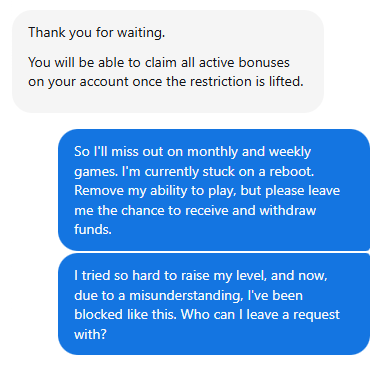 samuelohanosus's tweet photo. I lost $55,000 on @Stake   in just 2 days and when I told my VIP host how bad I was feeling about it, they blocked my account and now I can't even claim around $5,000 in VIP bonuses.

I honestly never thought I would have to make a post like this but I think people should know how Stake treats their VIP players.

So basically I lost $55k in 48 hours and I messaged my VIP host Selene telling her that I didn't want to live anymore. I wasn't actually going to do anything to myself, I just felt absolutely terrible after losing that much money in such a short time and I didn't know how to express it.

Instead of trying to understand what I meant, she told me that my account was restricted and I couldn't use it anymore. Keep in mind that I never asked her to close my account.

Now here is the crazy part. I had a big active 90 day reload, my monthly bonus and my weekly bonus. All together I was expecting around $5,000 in bonuses and now I can't claim any of them.

I also asked for lossback after losing $55,000 in just 2 days and they refused that too.

After that I contacted them again torugh live chat and said that if they really don't want to reopen my account then at least let me receive the bonuses I was supposed to get. I wasn't even asking to gamble again. I just wanted to get my VIP rewards from all the money I had already played with.

And guess what? They refused again.

I understand they have responsible gambling policies and everything but how does that mean I should lose access to thousands of dollars in bonuses? I never asked to cancel my reload or give up my rewards.

Just imagine losing $55,000 in 2 days, feeling absolutely horrible about it, reaching out to your VIP host and then getting your account restricted with no way to claim your bonuses.

I've played for 3 years on Stake and honestly expected better treatment as a VIP player. The moment I was going through a really bad time this is what happened.

I'm not asking them to let me gamble again if they don't want to. I'm simply asking them to let me receive the bonuses I was expecting from my previous activity.

So basically I lost $55,000 playing on Stake and now I can't access another $5,000 in expected bonuses just because I told my VIP host how terrible I was feeling.

Do you guys actually think this is fair? Because I genuinely don't understand how this is supposed to help a player.

Thanks Stake for showing me how much you care about your VIP players.