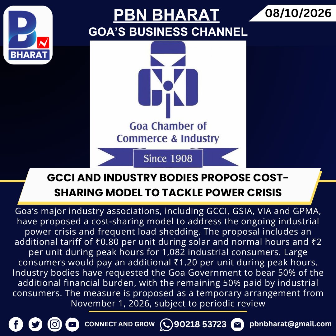 PBNBHARAT's tweet photo. GCCI and Industry Bodies Propose Cost-Sharing Model to Tackle Power Crisis
#GoaPowerCrisis #LoadShedding #GCCI #GoaIndustries #PowerCrisis #GoaBusiness #IndustrialSector #GoaIndustry #Electricity #BusinessNews #PBNBharat https://t.co/l75B1GyrgX