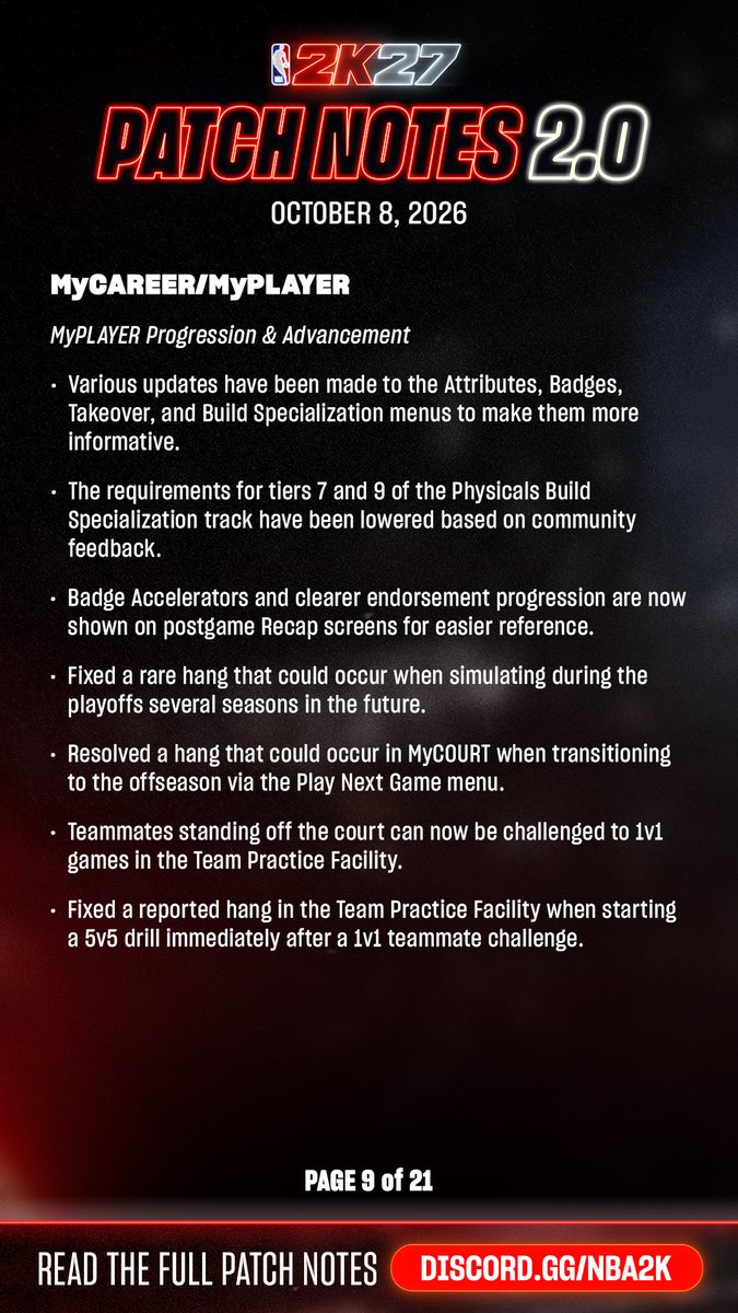 itsEvanCC's tweet photo. #NBA2K27 Patch Notes v2.0

🏀 MyCAREER &amp; MyPLAYER https://t.co/l4qOIDOPem