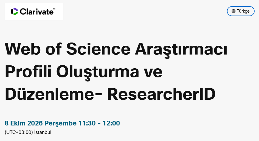 MarmaraLibrary's tweet photo. …Online Eğitim Duyurusu 08 Ekim 2026 Bugün…
Değerli Takipçilerimiz,
✒️Clarivate tarafından düzenlenen “Web of Science Araştırmacı Profili Oluşturma ve Düzenleme- ResearcherID” eğitimine davetlisiniz. https://t.co/07VUPzWyml