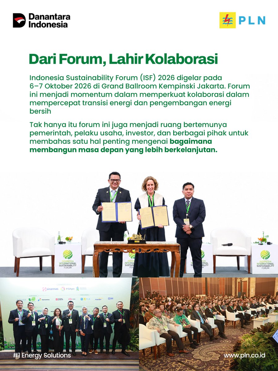 MarosElectrizen's tweet photo. Electrizen, melalui International Sustainability Forum (ISF) 2026, PLN bersama The Climate Group memperkuat sinergi untuk mendorong pengembangan ekosistem energi bersih di Indonesia. https://t.co/TXcqVsaCUB