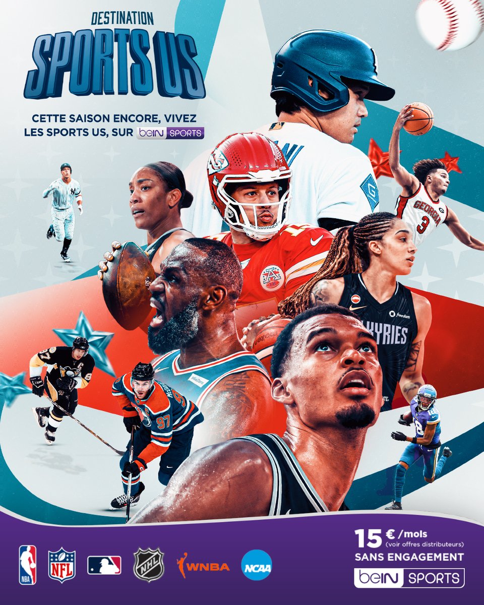 beinsports_FR's tweet photo. 🇺🇸 Cette saison encore, vivez TOUS les SPORTS US, seulement sur beIN SPORTS !
🔥 NBA, NFL, MLB, NHL, WNBA, NCAA https://t.co/NU1Ma2GJon