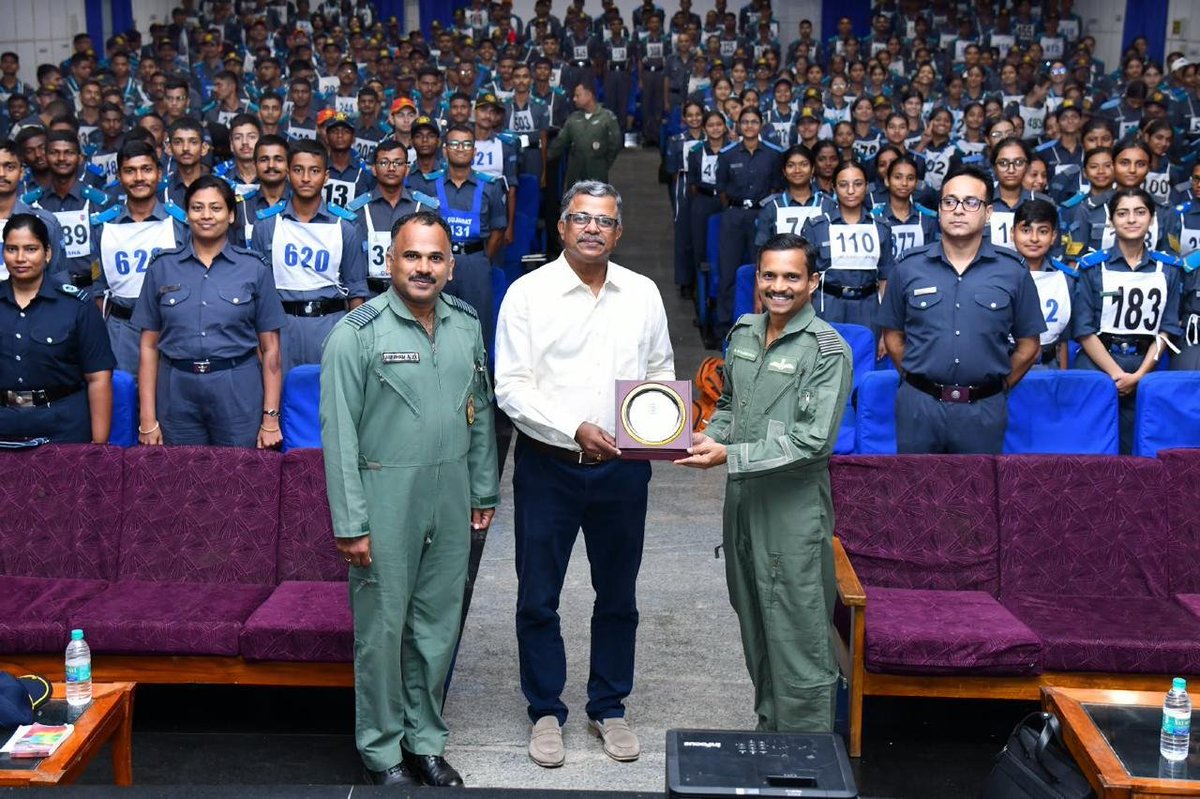 NCCDte_TNPAN's tweet photo. Experience offers lessons. Assessment asks learners to put their preparation into practice. Day 7 brought both to NCC Air Wing cadets.

At the All India Vayu Sainik Camp 2026, cadets attended an interesting guest lecture by Wing Commander (Retd) CH Bal Reddy and Group Captain (Retd) Amit Gupta of the legendary Golden Arrows. Former NCC cadet Vinu Dev Sachin shared how NCC training shaped his journey.

The Brig (training) interacted with cadets and encouraged their participation .

The day’s programme connected experience, craftsmanship and the ability to explain technical knowledge. It offered opportunities to practise preparation and responsibility: foundations for leadership and service.
 @grouphqchennaiB
@HQ_DG_NCC
@vatsvirendra1
#NCCIndia #UnityAndDiscipline #AIVSC26 #YouthOfIndia #OperationSafedSagar
