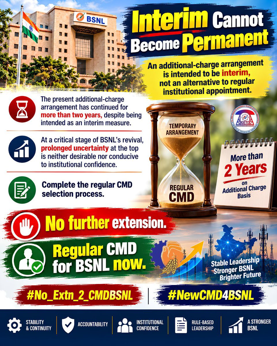 satyan_aec's tweet photo. BSNL employees have delivered results. Now BSNL deserves stable and regular leadership to sustain growth momentum.
@PMOIndia @JM_Scindia @PemmasaniOnX @DrJitendraSingh @DoT_India @BSNLCorporate @BMSkendra @BmsBojji #No_Extn_2_CMDBSNL #NewCMD4BSNL https://t.co/uiwEBGCiu7