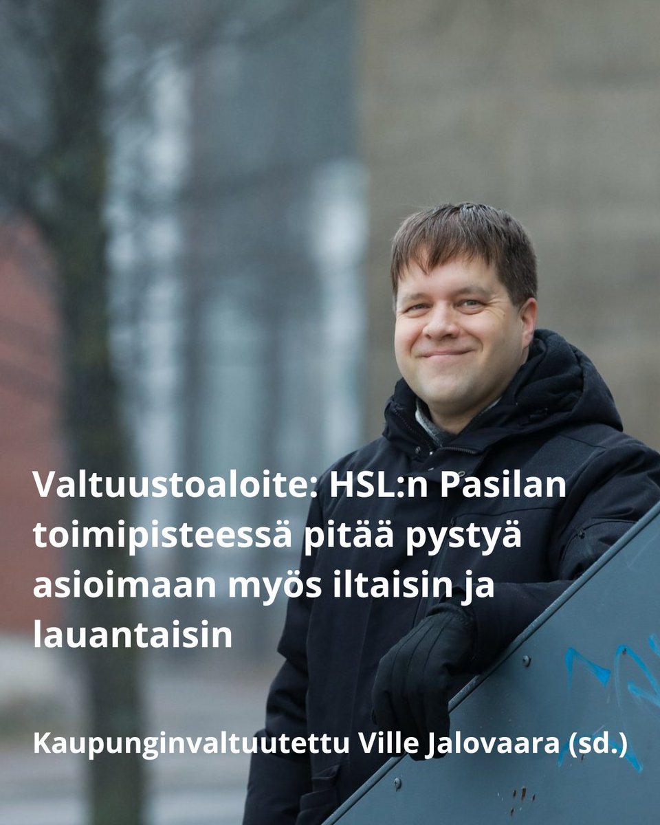JalovaaraVille's tweet photo. Jätin eilen valtuustossa aloitteen, jossa ehdotan, että Helsinki pyrkii suurimpana jäsenkuntana vaikuttamaan niin HSL:n, että palvelupiste Triplassa olisi auki iltaisin pidempään ja myös lauantaisin. Nyt menee kiinni 17.00.
#Helsinki #HSL #helvaltuusto #Tripla #sdphelsinki https://t.co/fRHObRnHva
