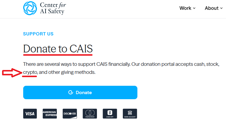 SymbanChain's tweet photo. You said supporting CAIS is fair, as long as nobody treats it as an endorsement of the coin. Deal.

Your own donate page already says the portal accepts cash, stock, and crypto. So the objection is not the money, and it is not crypto. solana:8nPoBHiBM6pybxMws9PA2JRb9BjkppBfqcZGmot4DMBC does not need a buy tweet from you. Creator fees on https://t.co/BcqDeFLIPf are locked through @donatedotgg to Center for AI Safety Inc, EIN 88-1751310. About $167k is credited, the page still says not claimed, and a new credit hits every few hours as long as the coin trades. Claiming is an email to support@donate.gg. They verify the nonprofit and send USD to the bank. No wallet. No keys. No post. St. Jude and Make-A-Wish are on the same rail.

Your campaign asked for signatures. https://t.co/VguteFq4ne is a signature page, and CAIS delivers those names to lawmakers. A lot of people on here had never heard of that page until the coin. I hadn't. When something goes viral on crypto Twitter, it reaches people and companies who do not live on nonprofit sites. Those eyes can be pointed at the signature. That is the goal you wrote down.

The chart moved because the posts moved. Harsh, then supportive, then deleted, then "scam," then this. People who had money in got whipsawed, and some of them were out of line. That part is on them. The ledger is not a scam. Calling it one leaves the money sitting there.

You do not have to endorse the coin. Claim the funds if you want the research money. Send the audience to the signature page if you want the thing you launched. Both can be true.
@MarioJoos @CAIS @a1lon9