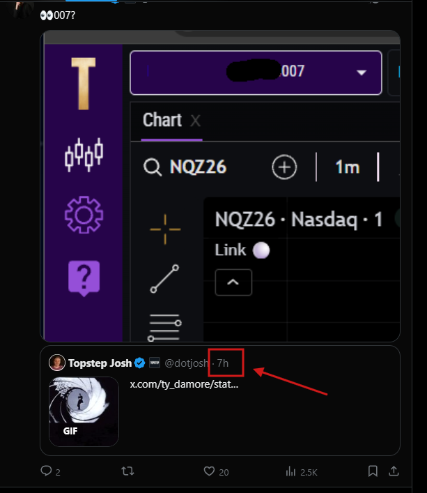 NK_2_NSK's tweet photo. @dotjosh And I saw it 007hrs after you posted😂

I think its a sign you are bringing a plan without DLL and I'm giving Topstep another try after 6months. https://t.co/3d9g333mKe