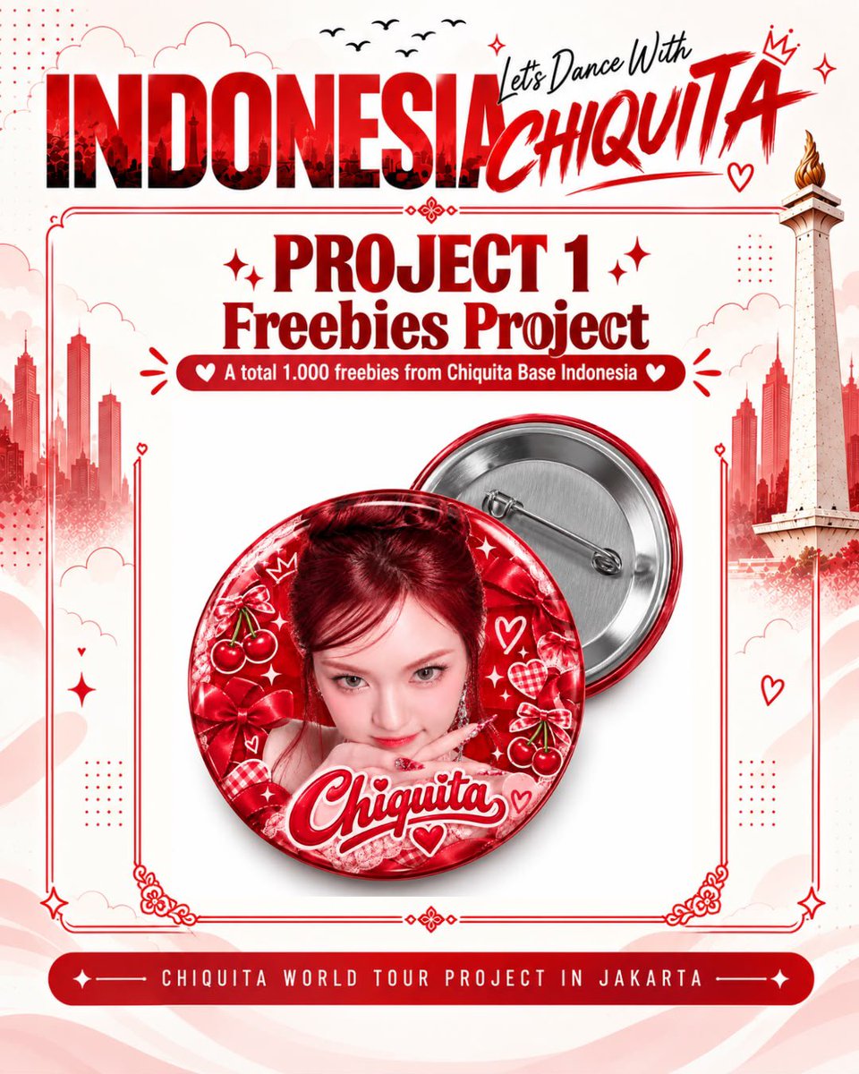 CHIQUITABASE's tweet photo. PROJECT 01 — CHIQUITA BASE INDONESIA

❤FREEBIES PROJECT❤

1.000 FREEBIES are ready for Cheetas &amp; Monstiez! 🥹✨

📍 Indonesia Area
📅 17 Oktober
🎁 TOTAL 1.000 FREEBIES
See you there, Cheetas &amp; Monstiez! ❤️🐈‍⬛

 #CHIQUITA #치키타 #チキータ
#BABYMONSTER https://t.co/LZpuuhJYsI
