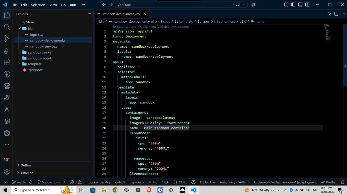 iamarunkumar27's tweet photo. CODESPACE - Day 1 ✅ 

• Project Setup & Containerized Backend.

Today, I started building my new project CODESPACE.

What I worked on today :

• Initialized the CODESPACE project and started structuring the backend architecture.

• Containerized the Sandbox backend using Docker.

• Configured the Docker image with Node.js 20 Alpine for a lightweight runtime.

• Set up the Dockerfile with dependency installation and application startup.

• Created an Express.js server running on port 3000.

• Started integrating Kubernetes for container orchestration.

• Created a Kubernetes Deployment for the Sandbox application.

• Configured replicas and pod selectors for managing application instances.

• Added Kubernetes resource requests and limits for CPU and memory.

• Configured a liveness probe for container health monitoring.

• Created a Kubernetes ClusterIP Service to expose the application internally.

• Configured NGINX Ingress for routing /api/sandbox requests to the Sandbox service.

• Connected the flow: Client → Ingress → Service → Pod → Express Server.

• Learned more about how Docker, Kubernetes, Services, and Ingress work together in a real application.

Today's focus :
Containerization → Deployment → Networking → Routing → Health Checks

 #Docker #Kubernetes #NodeJS #ExpressJS #DevOps #BackendDevelopment  #SoftwareDevelopment #BuildInPublic  

@sheryians_  @ankurdotio 
@harshvsharmaa