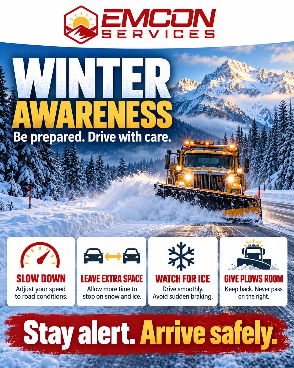 EmconSelkirk's tweet photo. ❄️ Be prepared. Drive with care. Slow down, leave extra space, watch for ice and give snowplows room. Stay alert. Arrive safely. #EmconServices #WinterSafety https://t.co/T8ql04GvCu