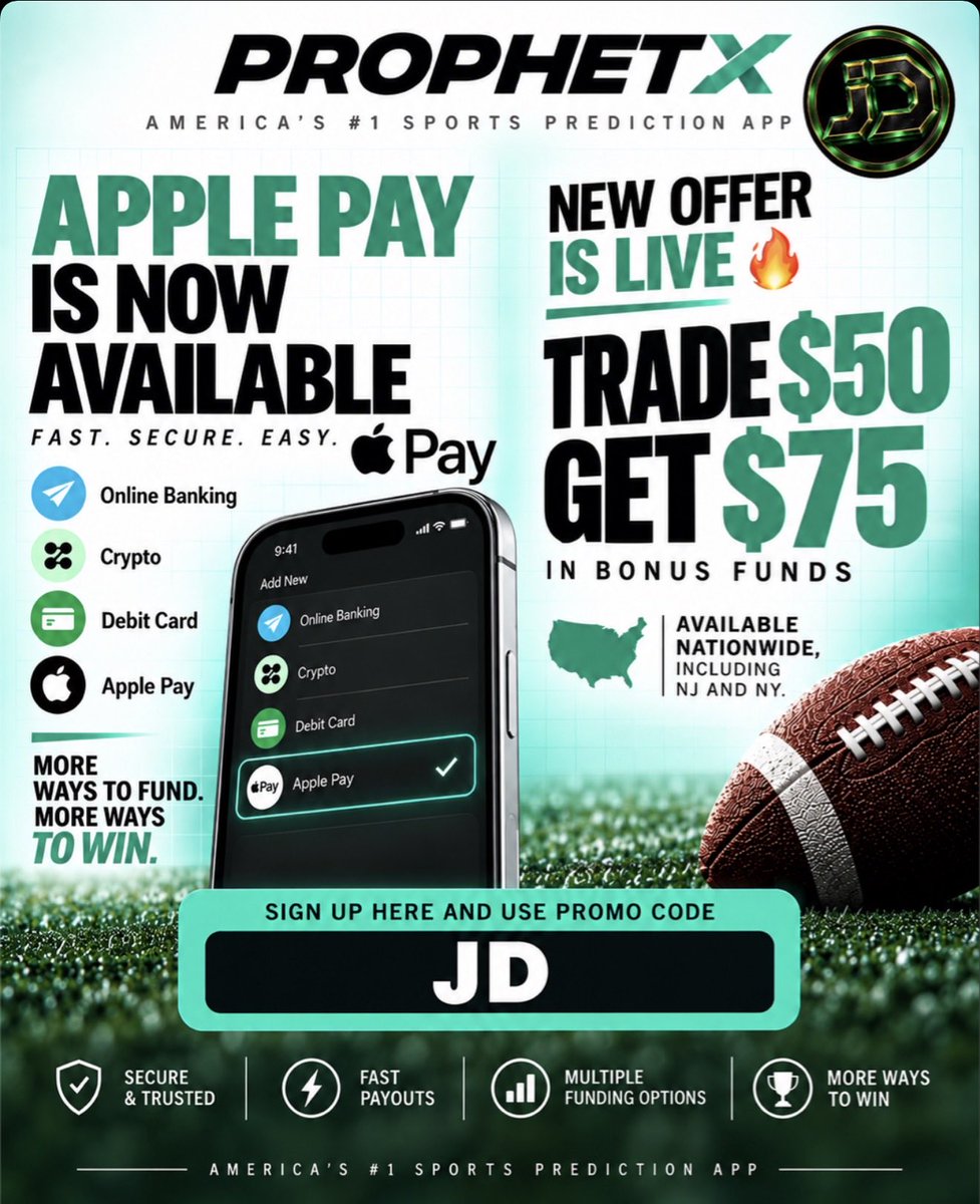 JDGoldboys's tweet photo. $150 → $1,016 on TNF tonight 👀

If this hits, I’m giving away the full $1,016.
♻️ Repost and drop CA/Venmo.

🚨New users: trade $50, get $75 
Use Code JD🚨

Available nationwide 🇺🇸

Get the deal while it’s here. Quick setup + Apple Pay 📲 available now.

https://t.co/K2TxXQLm4X https://t.co/Fe5Hpj1IJB