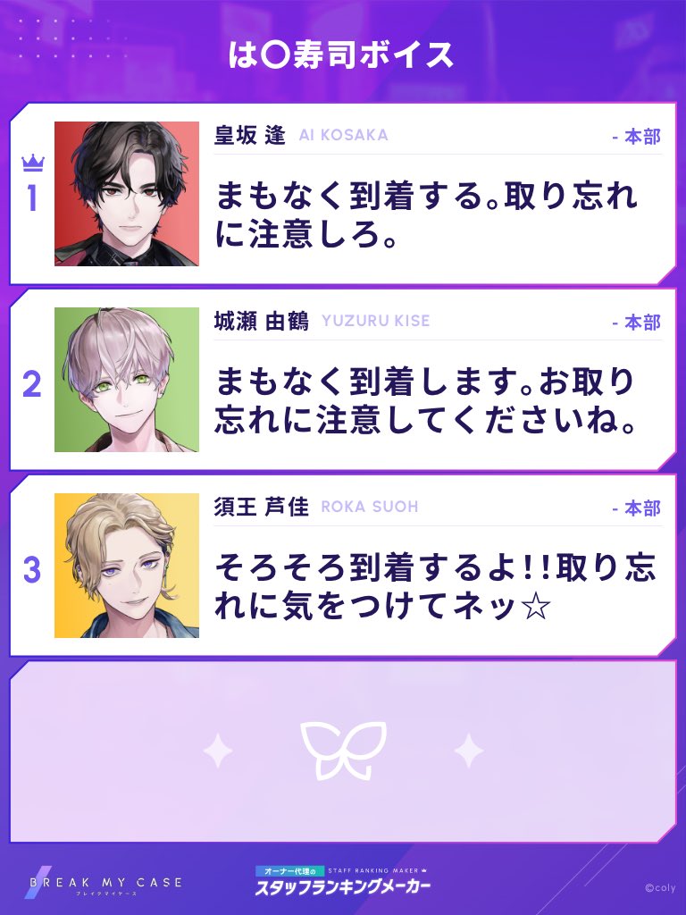 Ruki_bm11k's tweet photo. は〇寿司ボイス妄想

交渉部と特務部はリプに⬇️
 #ブレマイランキングメーカー https://t.co/I8iTlTgjkW