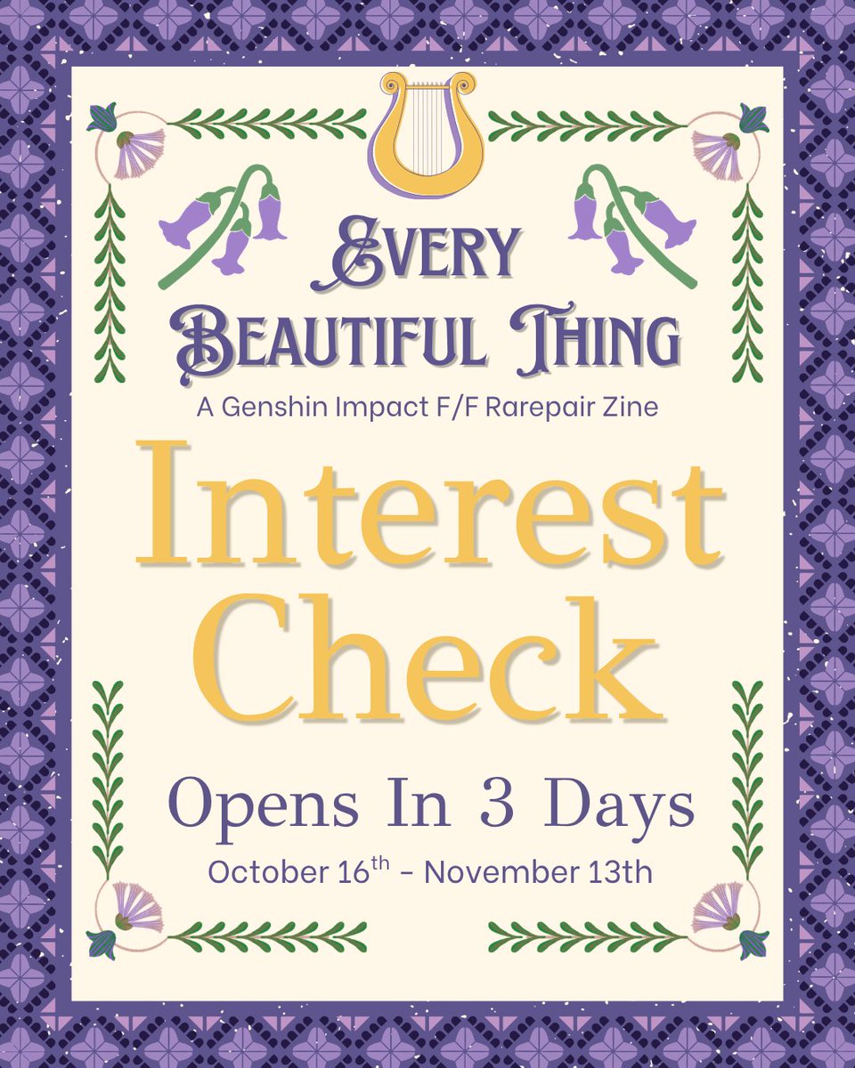 sunmoonzines's tweet photo. ⏳️Interest Check for Every Beautiful Thing: A Genshin F/F Rarepair Zine opens in 3 days.

#GenshinImpact #fanzine https://t.co/fDDAArw5SQ