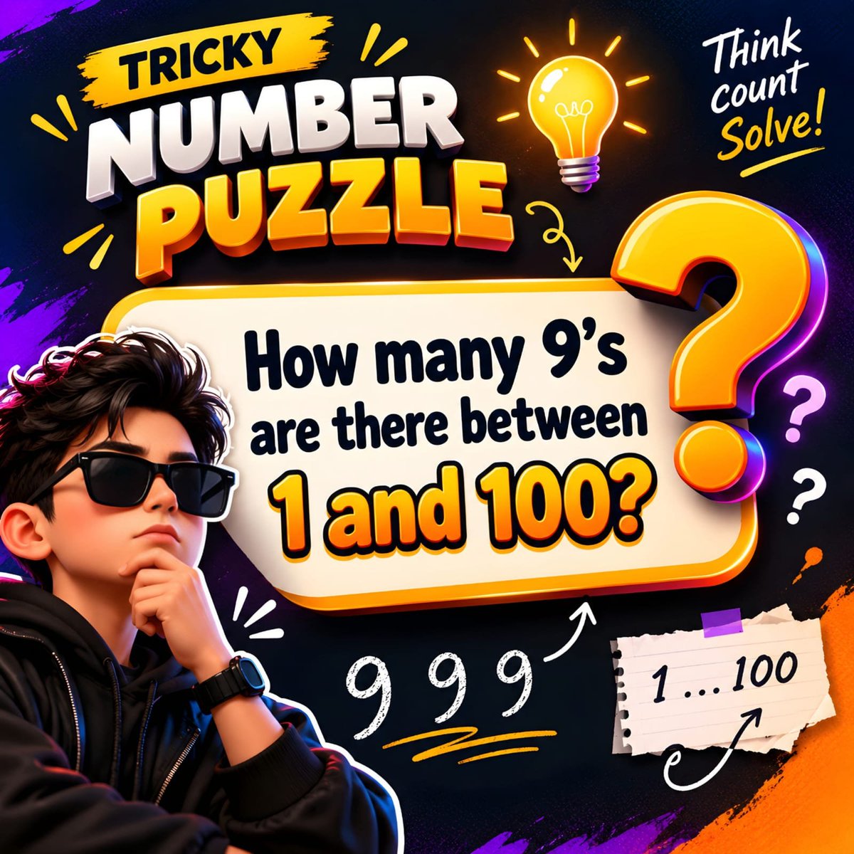 JDPrime56's tweet photo. 🎁 $10 GIVEAWAY!

How many 9’s are between 1–100? 👀

💰 First correct answer wins $10!

Follow + Repost + Comment 👇

#Giveaway #Puzzle #Crypto #Web3 https://t.co/OjcVkliorX