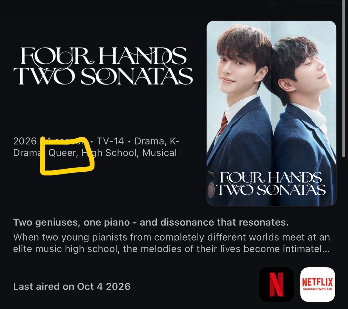 SEALINTHERAIN's tweet photo. ขอแสดงความยินดีด้วย 🙈🙊
Four hands เป็นซีรีย์วายเกาหลีเรื่องแรกที่ลงช่องใหญ่และช่องสตรีมมิ่งใหญ่อย่างเน็ตฟลิตได้จำแนกแล้วว่าเป็นประเภท Queer 

🦊🐶 อีจุนยองซงคังได้สร้างประวัติศาสตร์ในการเป็นพระเอก-นายเอกเป็นคู่แรกในประวัติศาสตร์แล้ว

#포핸즈 #FourHandsTwoSonatas https://t.co/7I1srrFx7O
