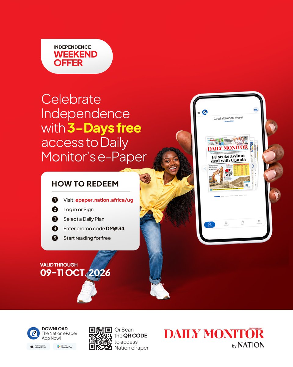 933kfm's tweet photo. This Independence weekend, enjoy 3 days of free Daily Monitor e-paper access.

#HappyIndependenceUG https://t.co/hsVHkpkQUY