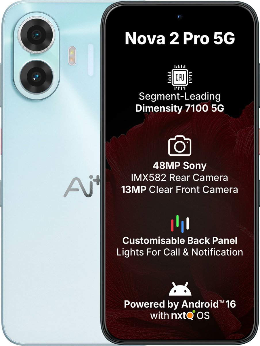 srkreddy2025's tweet photo. link 
https://t.co/nxpJK98aUT AI+ Nova 2 Pro 5G – 6GB RAM + 128GB Storage! 💙 Best 5G phone under ₹18K? Great pick for daily use, entertainment &amp; 5G performance. 📱⚡

#AIPlus #Nova2Pro5G #5GPhone #BestPhoneUnder18K #Smartphone #Tech #MobileDeals #India #TechDeals https://t.co/qkNs9YY2Pc