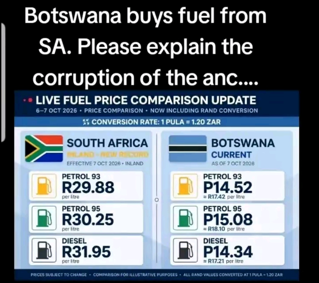 stchouse100's tweet photo. Botswana buys fuel from South Africa &amp; is exactly half the price as here. This is how we are being fleeced by our government. https://t.co/xBKOvsAjCY