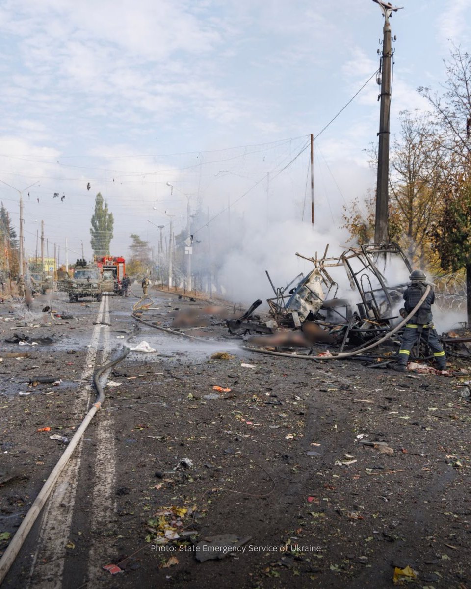 MFA_Ukraine's tweet photo. In Kramatorsk, Donetsk region, a Russian strike on a passenger bus killed 30 people. In the village of Bilenke, part of the Kramatorsk community, three more people were killed today in Russian attack.

The search-and-rescue operation in Pryluky, Chernihiv region, was also completed following Russia’s missile strike on a five-storey residential building yesterday, which killed 22 people.

Moscow continues to escalate its terror against civilians, striking wherever people are. Unless pressure on Russia is increased, these atrocities will not stop. We call on international partners to support Ukraine’s defence and step up sanctions against Russia.