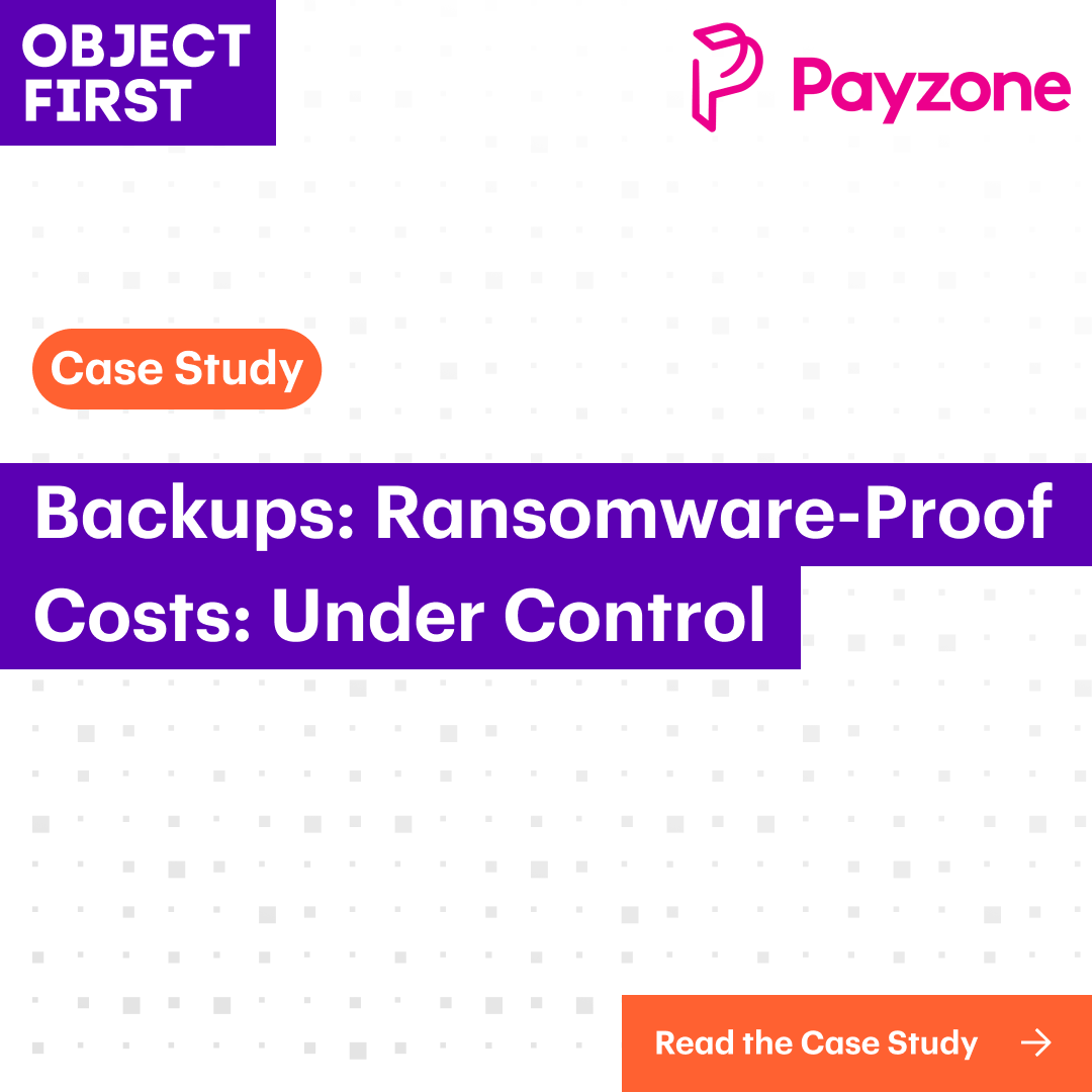 object_first's tweet photo. @Payzone processes 83M transactions a year. They swapped tape and rising cloud costs for @Object_First: Absolute Immutability, predictable costs, and zero support tickets since deployment.

Read the full case study here: https://t.co/3PYqlA4eQZ https://t.co/BGJOxH5xqT