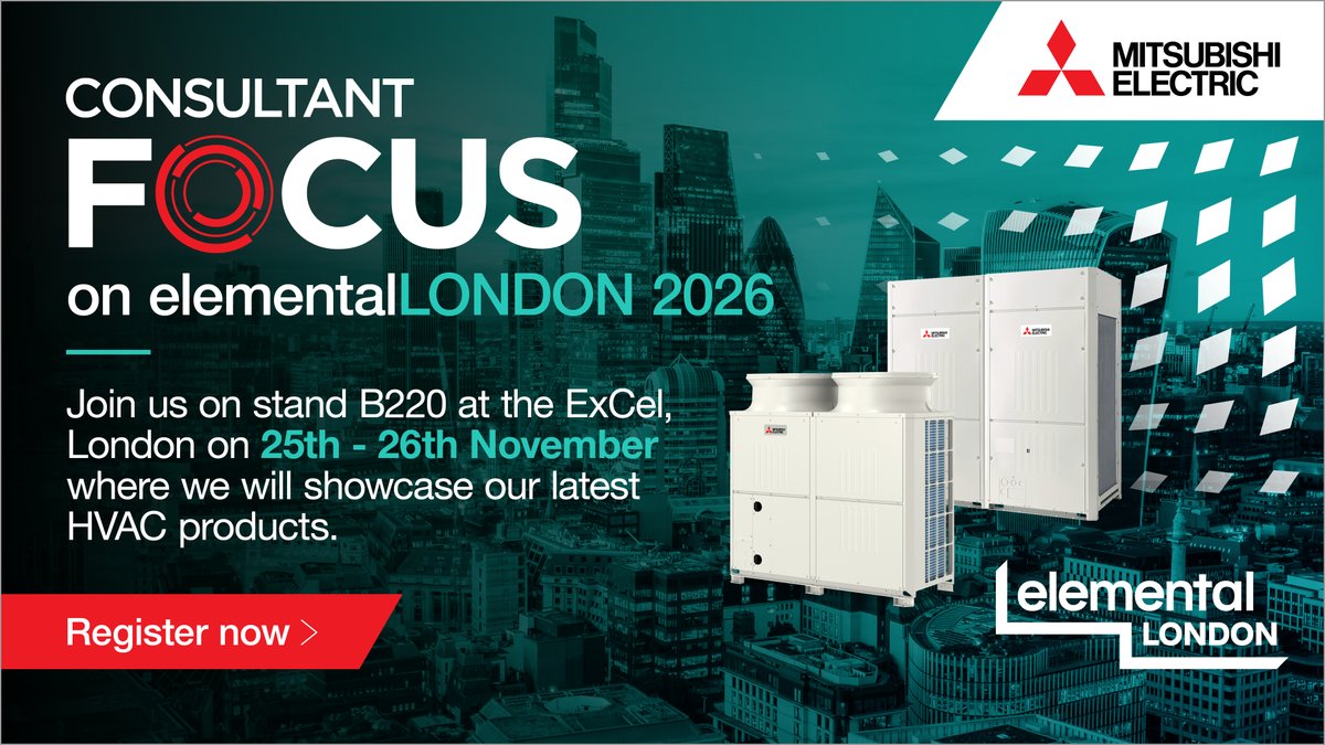 meuk_les's tweet photo. Join us at elementalLONDON on 25-26th November at the ExCeL, London. We’ll be showcasing the new City Multi R32 VRF YXM range and other exciting, low-carbon HVAC solutions. 
Register now: https://t.co/AjA5PBWGEv #MitsubishiElectric #ConsultantFocus #CityMultiYXM https://t.co/VFQpOKGIVe