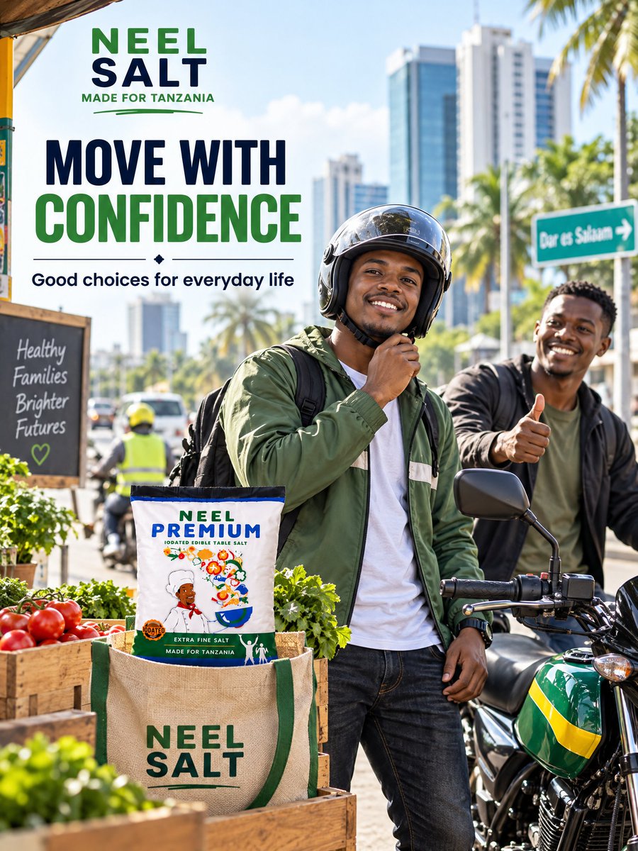 NeelSalt's tweet photo. Move with confidence and make good choices every day. Neel Salt brings trusted goodness to Tanzanian families.

#NeelSalt #NeelioDineSalt #MoveWithConfidence #GoodChoices #MadeForTanzania #EverydayGoodness #TanzanianBrands #IodineFortified https://t.co/aHGqV03U1n