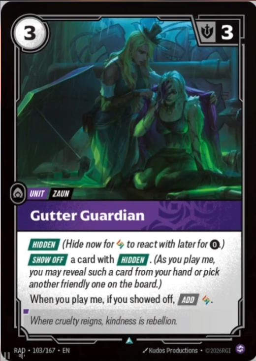 RiftboundReport's tweet photo. Gutter Guardian has been revealed by @Ni_Theal during their livestream on Twitch!

📺 https://t.co/7yqoMkbguL 

#RBRadiance https://t.co/BzQmBn51xK